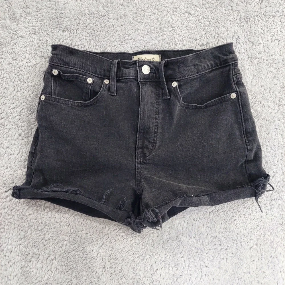 Madewell Denim Jean Shorts Women 26 Black High Rise Raw Hem Rolled Cuffed Cutoff